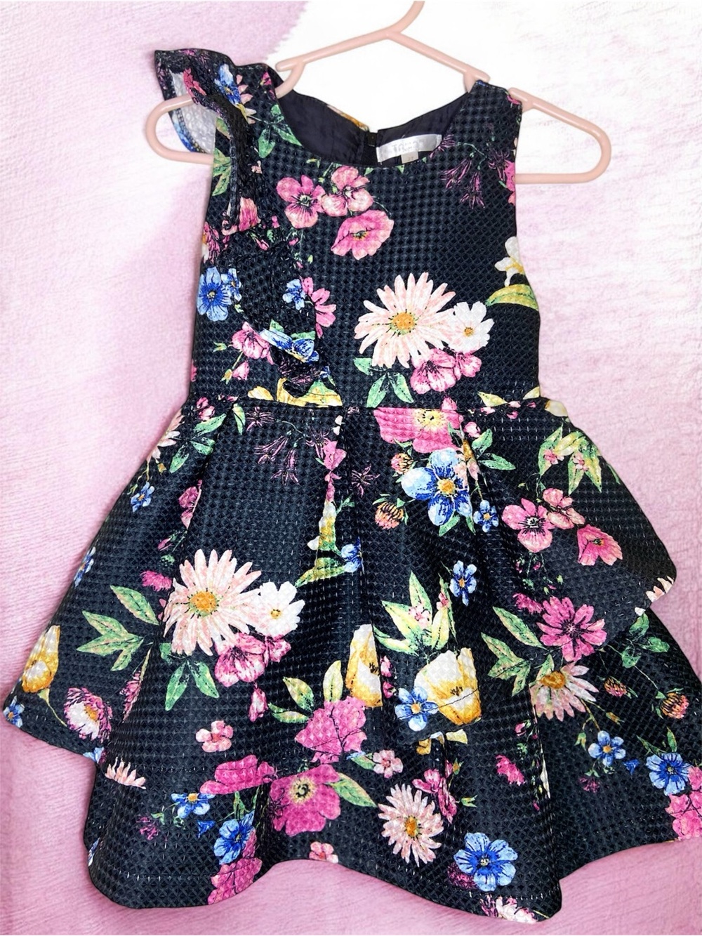 Tahari Black Floral Fit-and-Flare Dress